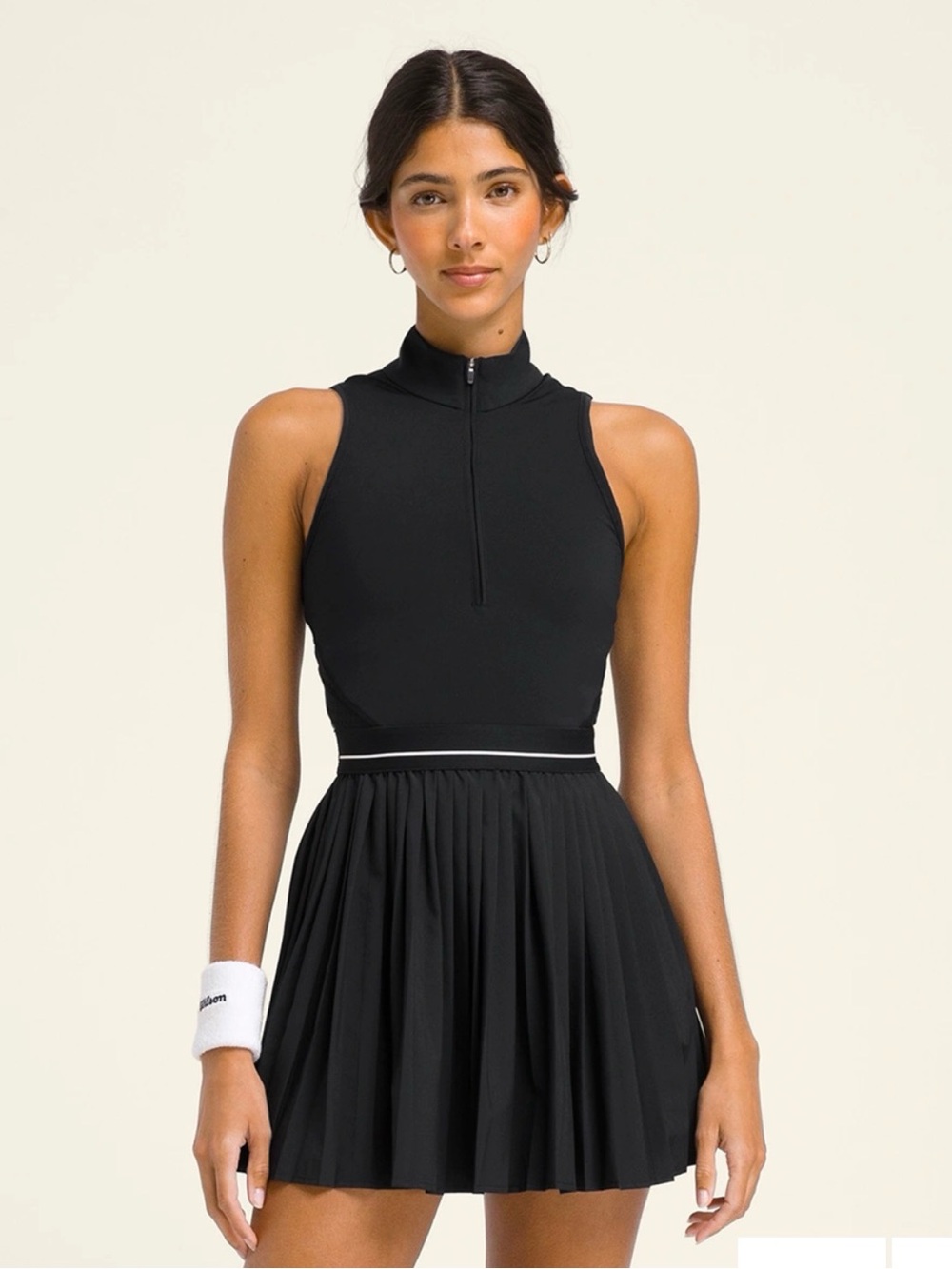 Wilson Black Sleeveless Pleated Tennis Dress with Contrast Waistband